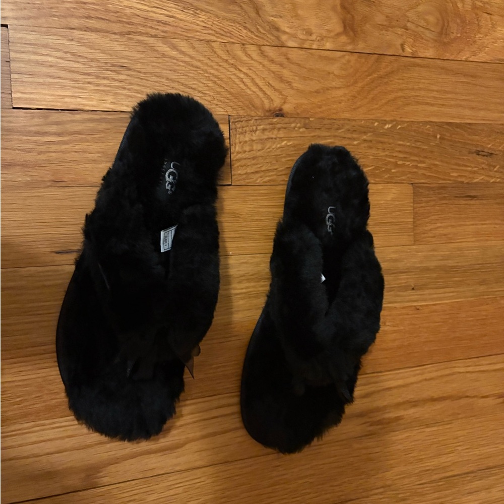 UGG Black Fuzzy Open-Back Slippers